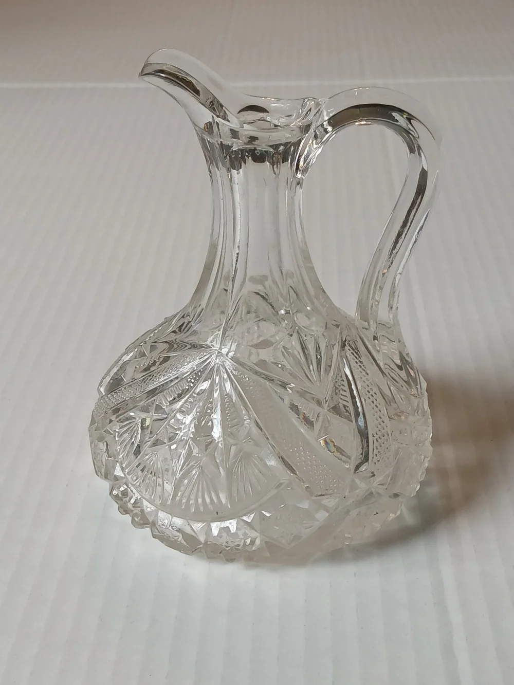 Vintage Clear Cut Glass Cruet Pitcher EAPG Starburst Pattern Elegant Decor